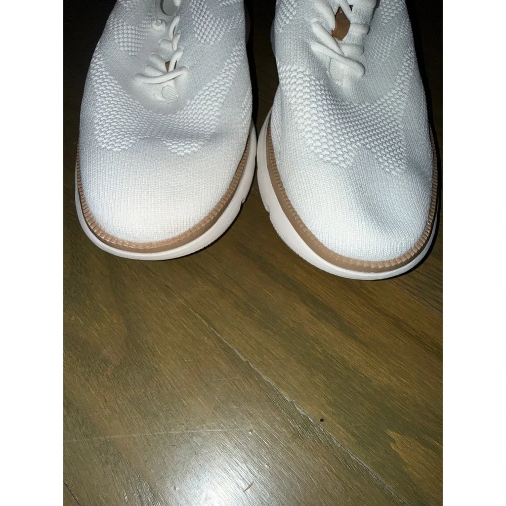 White Knit Lace Up Sneakers Tan Accents Casual Athletic Shoes K1921 Size 44